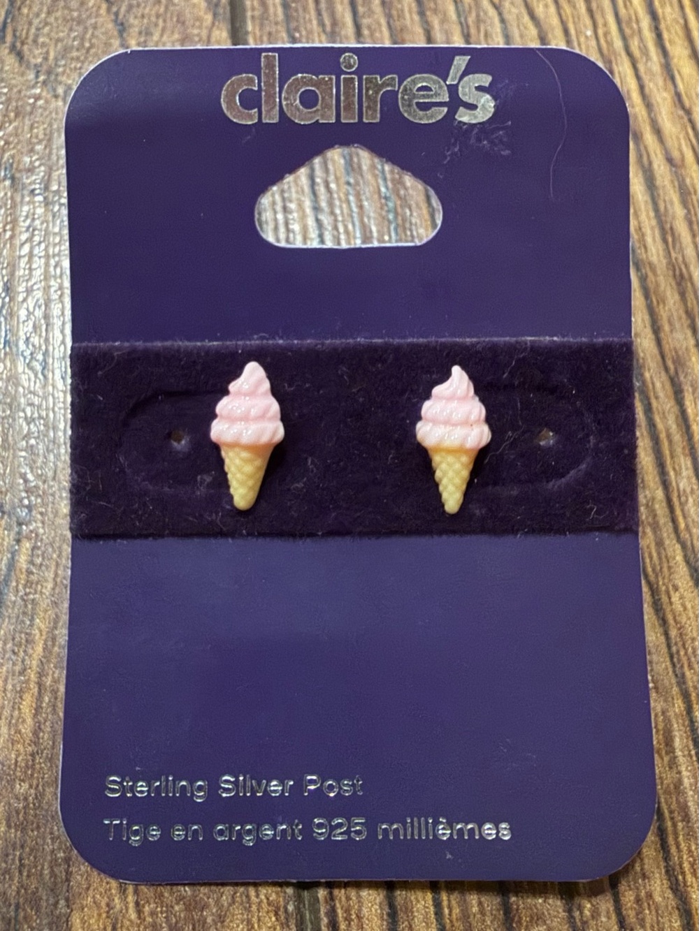NEW! Claire's Sterling Silver Ice Cream Cone Stud Earrings, Pink